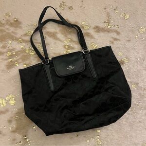 COACH Ward Tote in Black Signature Nylon Black & Silver